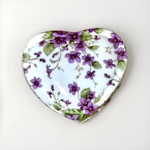 Lefton 1991 Porcelain Heart Shaped Music Box Purple Violets‎ Lara's Theme 08016